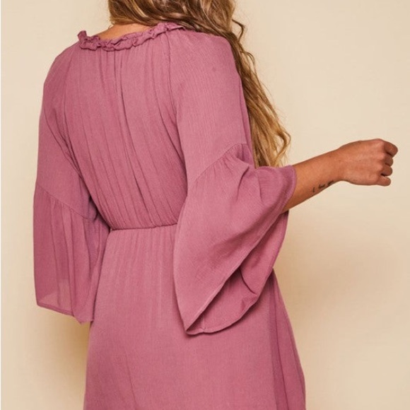 Pretty soft mauve dress with flowy sleeves, elastic waist and ruffle detail - Picture 10 of 10